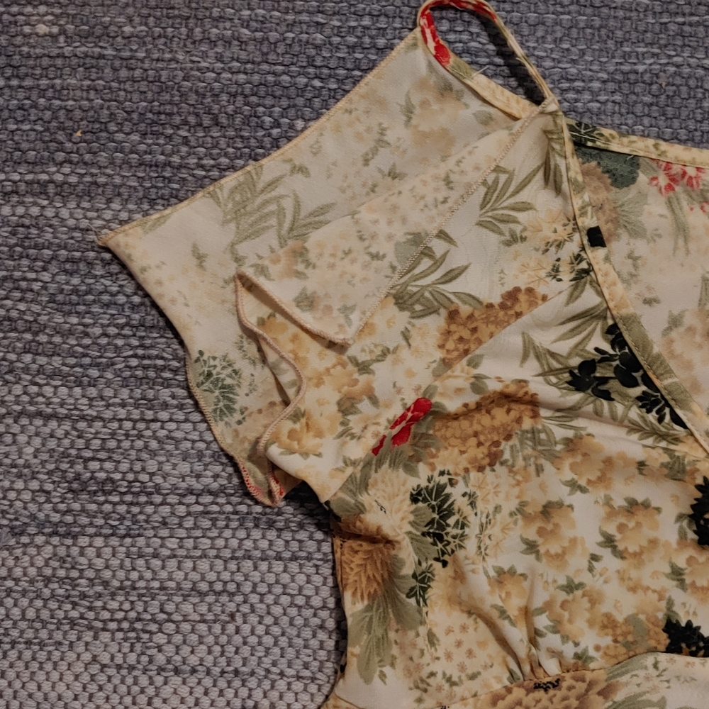 W Used Janette Sz S Floral Mid Length w/ Slit Spag Straps Summer Dress